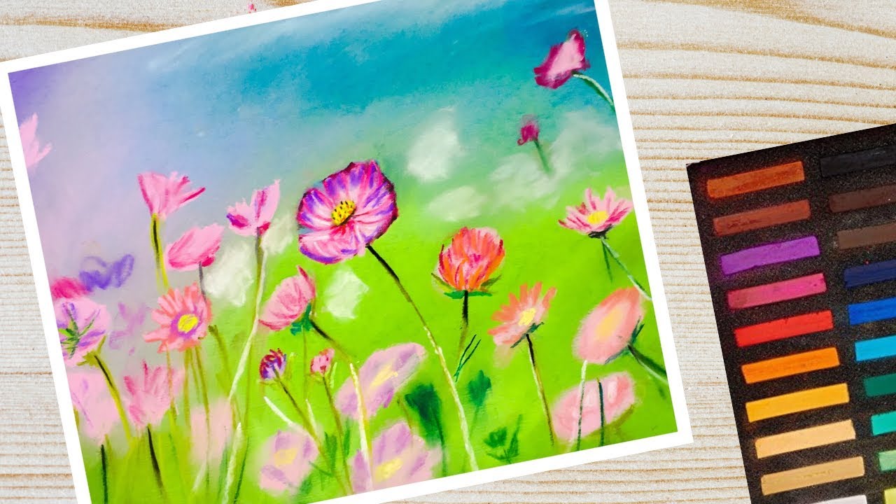 How to draw scenery of a flower garden with soft pastels | P V Hanumanthu Art