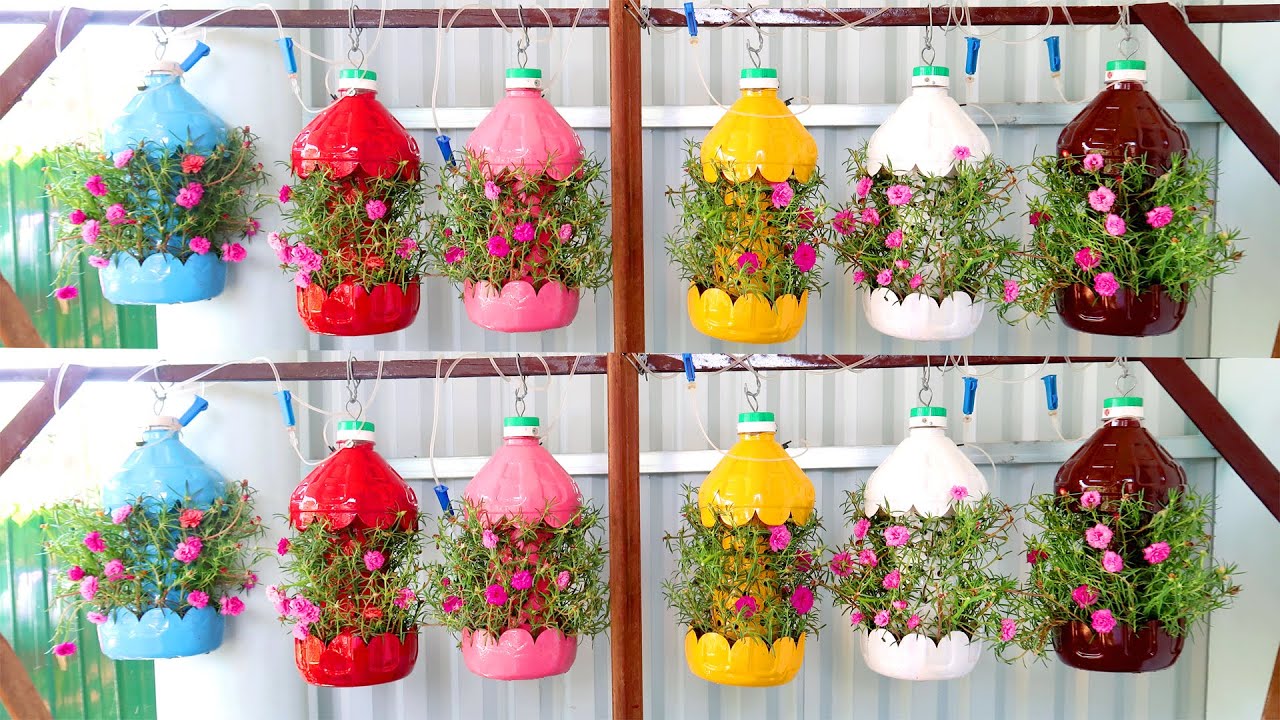 Brilliant Ideas, Colorful Hanging Garden from Recycled Plastic Bottles