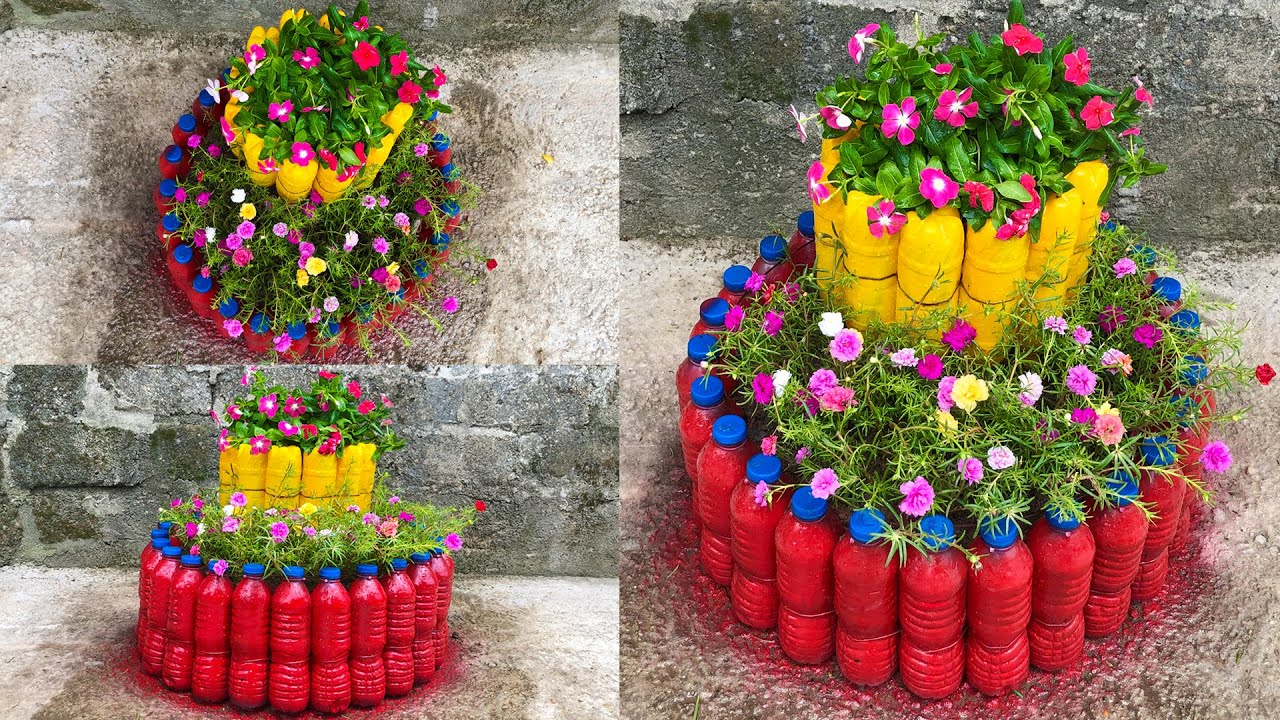 DIY Amazing Beautiful Flower Garden Tower | Recycle Plastic Bottles into Vertical Flower Tower Pots