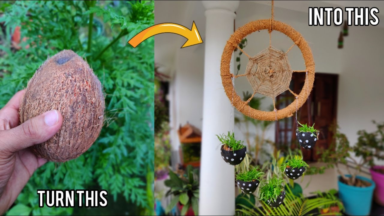 How to make a coconut shell planters | Hanging plants | Gardening ideas| Hanging decoration ideas